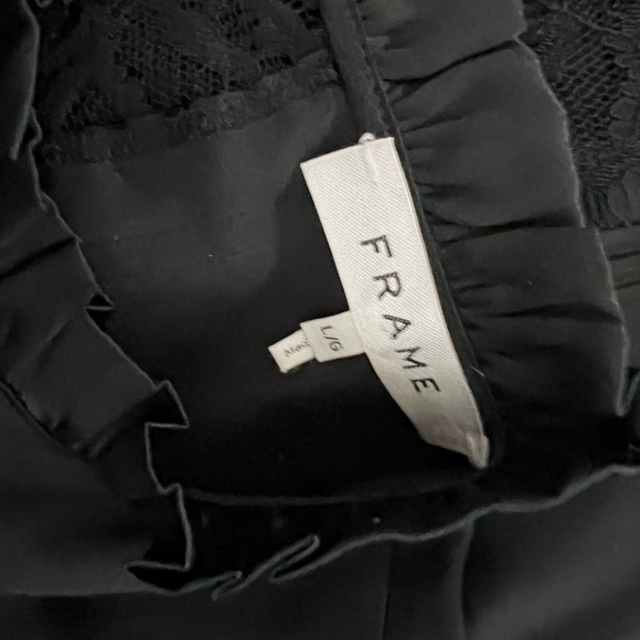 Frame Sheer Lace Panel Long Sleeve Silk Satin Button Down Ruffle Collar Blouse L - Picture 2 of 4